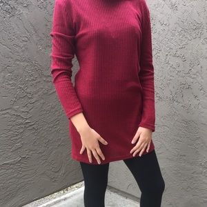 Long sleeve oversize knitted sweater. Mini dress